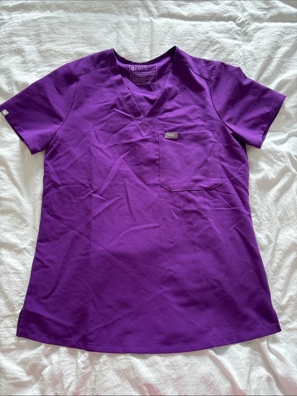 Figs Purple V-Neck Scrub Top with Chest Pocket